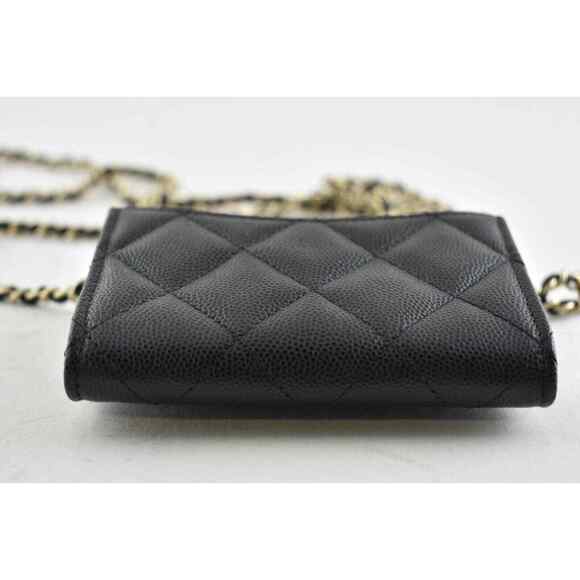 Chanel 22C Black Caviar Mini Wallet On Chain Gold Card Shoulder Crossbody Bag - Picture 7 of 10